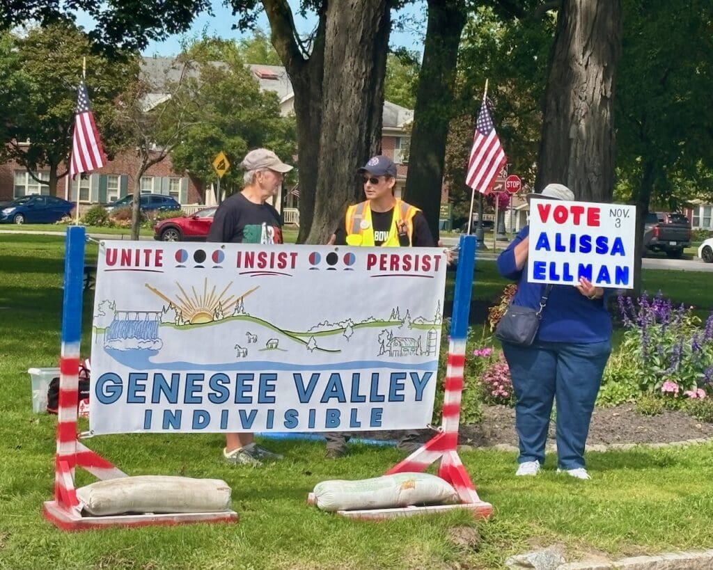 Genesee Valley Indivisible rally with Vote Alissa Ellman sign